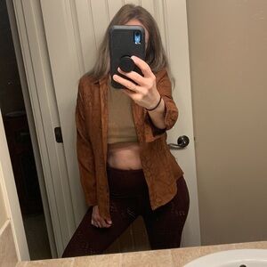 VTG Womens Sag Harbor Faux Suede Western Floral Embroidered Button Up Shirt PM